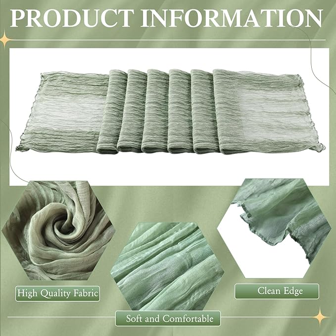 Patelai 19 Pcs Sage Green Table Runner Sets, 6 Placemats 6 Square Napkins with Napkin Rings Sets for Kitchen Dining Table Wedding Baby Shower Party Decorations