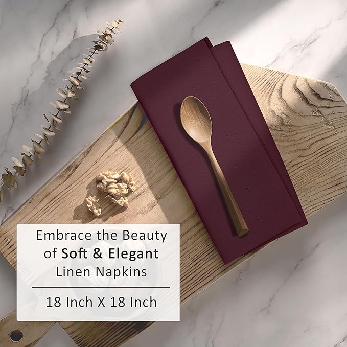 Ruvanti Linen Napkins Set of 12, 18x18 Cloth Napkins, Cotton Linen Blend Napkins Cloth Washable, Soft, Reusable Dinner Napkins for Wedding, Parties, Christmas, Thanksgiving, Everyday Use - Burgundy