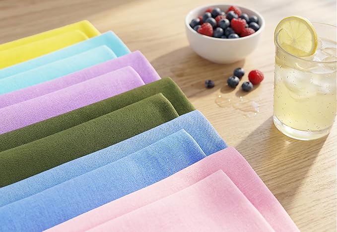PurpleEssences Set of 12 Cloth Dinner Napkins 100% Cotton 18x18 Inch - Soft Durable Washable - Ideal for Farmhouse Party Spring Easter Summer - Perfect Everyday Use Table Linen - Multicolor