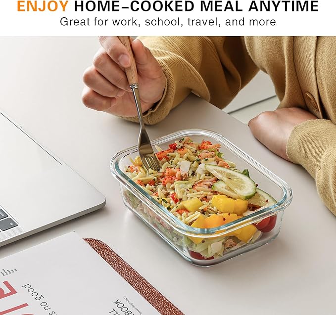 Cuiselect 10 Pack 22 Oz Glass Meal Prep Containers with Lids, Reusable Glass Food Storage Containers with Lids, Leak Proof, Microwave, Oven, Freezer and Dishwasher Safe (Gray)