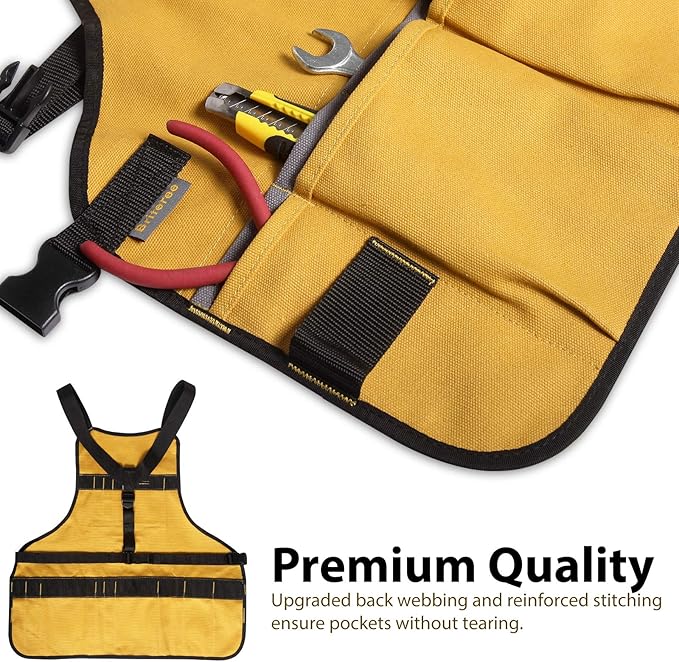 Work Tool Apron for Men and Women, Torso Length with 21 Tool Pockets, Durable Canvas Apron, DIY Enthusiasts, Gifts for Men for Christmas(Yellow)