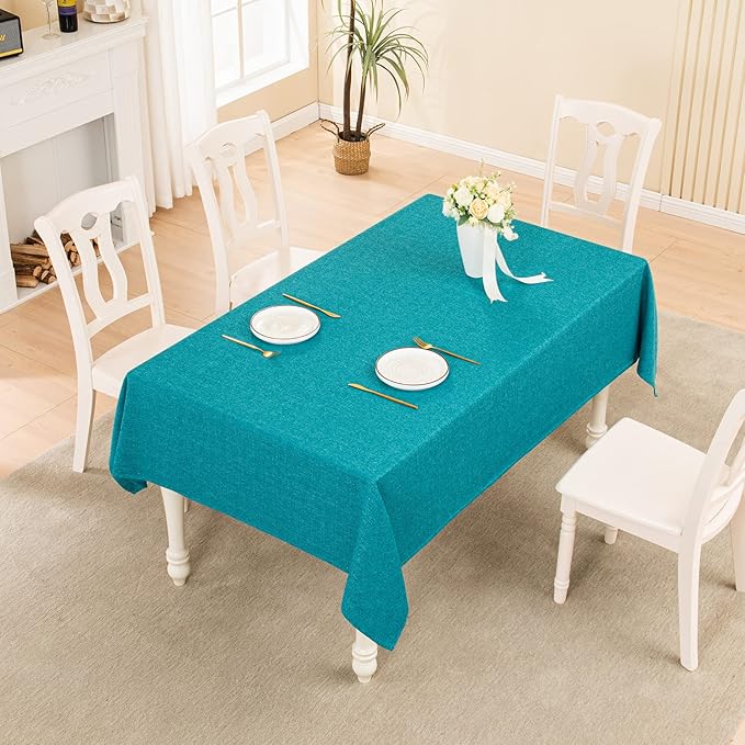BALCONY & FALCON Rectangle Tablecloth Washable Wrinkle Resistant and Water Proof Table Cloth Decorative Linen Fabric Tablecloths for Dining Parties Kitchen Wedding and Outdoor Use (Lake Blue, 55x70)