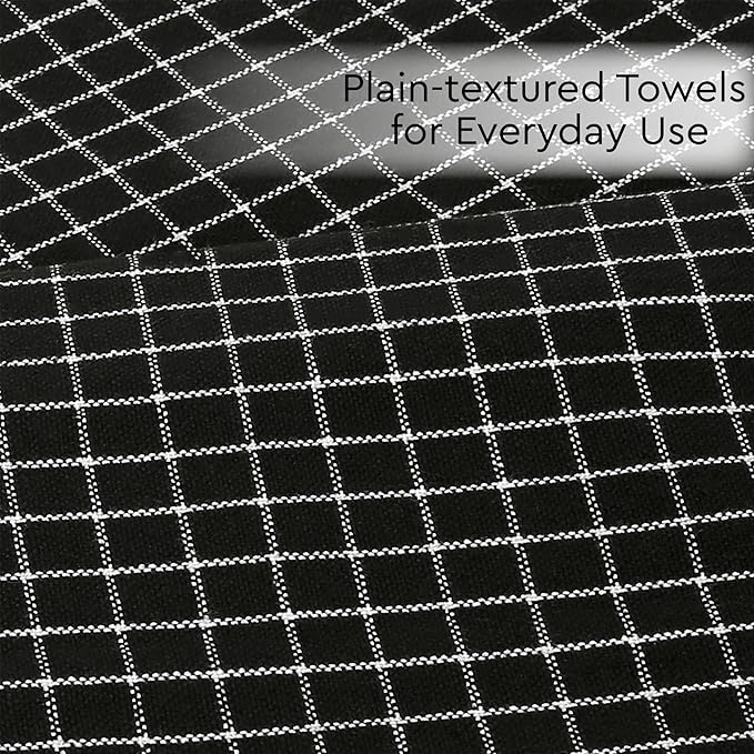 Encasa XO Cotton Kitchen Towel Set | Hand and Tea Cloth for Cleaning & Quick Drying, X-Large 28"x18" (Pack of 12) Highly Absorbent - Butcher Black