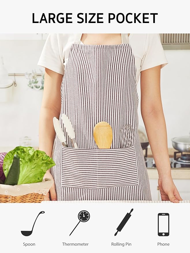 Syntus Apron for Men Women, Adjustable Cooking Kitchen Chef Aprons with 2 Pockets, Cotton/Polycotton/Polyester