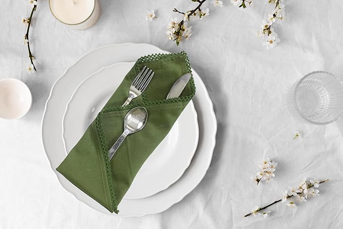 ACCENTHOME Olive Green Cloth Napkins Set of 6 18x18 inch Cotton Dinner Napkins - Washable Soft Premium Hotel Quality Reusable Napkins Perfect Table Napkins for Family Dinners, Weddings & Everyday Use