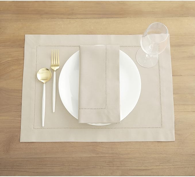Solino Home Linen Cloth Napkins Set of 6 - Cotton Linen Hemstitch Dinner Napkins 20 x 20 Inch for Spring, Summer, Mothers Day - Handcrafted and Machine Washable