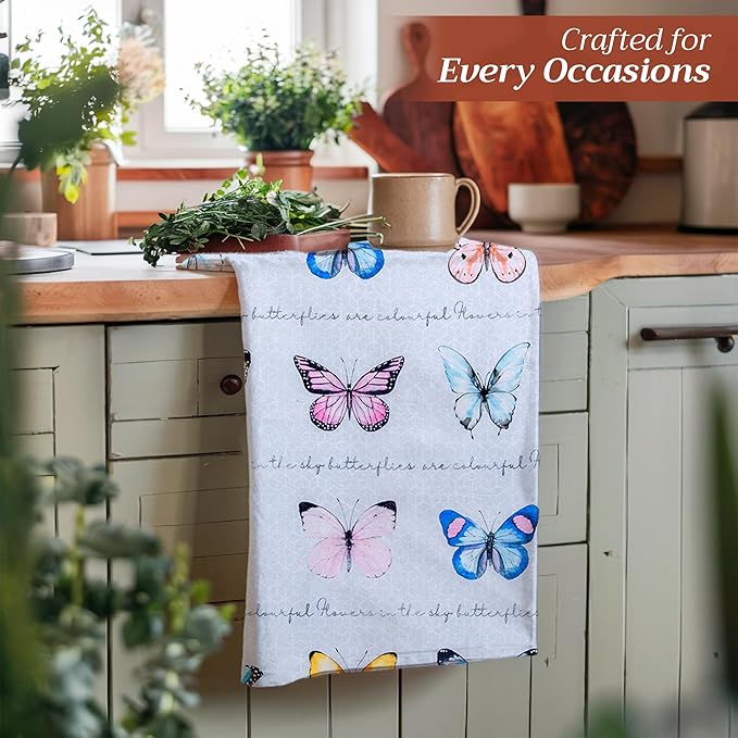 Maison d' Hermine Kitchen Towels Set of 3 100% Cotton 27.50" x 20" Reusable Cloth Tea Dish Towels Absorbent with Hanging Loop for Kitchen Gifts for Mothers Day Spring/Summer (Blossoms in Spring)
