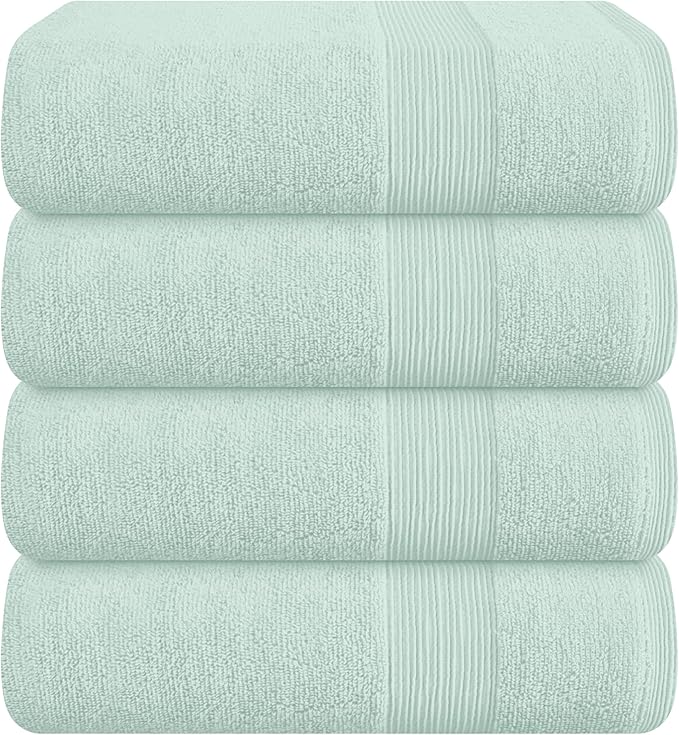 Belizzi Home 4 Pack Bath Towel Set 27x54, 100% Ring Spun Cotton, Ultra Soft Highly Absorbent Machine Washable Hotel Spa Quality Bath Towels for Bathroom, 4 Bath Towels - Sea Green