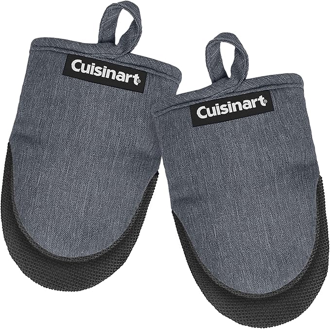 Cuisinart Mini Oven Mitts – 5.5” x 7” Heat-Resistant Kitchen Mitts for Oven with Non-Slip Neoprene Palm, Cotton Filling, and Fabric Loop – Durable Oven Mitt Set for Cooking & Baking (Chambray)