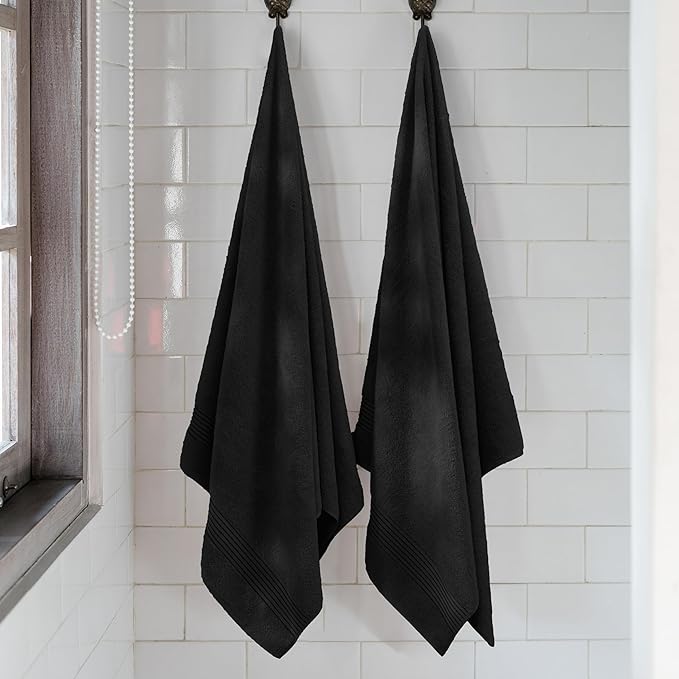 Mocassi Luxury 100% Turkish Cotton 2-Pack Bath Towel Set- Ultra Soft, Quick Dry Highly Absorbent 27 x 54 inch Premium Spa Hotel Quality 2PC Bath Towels - Luxurious Soft Bathroom Towels, Black
