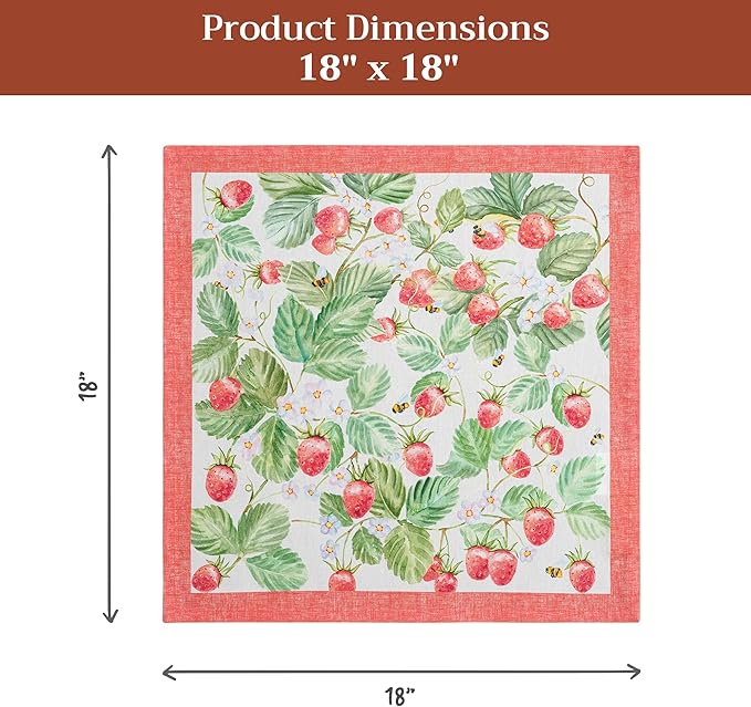 Maison d' Hermine Cloth Napkins Set of 4 100% Cotton Everyday Reusable Square Napkins Cloth Washable Dinner Wedding Restaurant Gifts for Mothers Day Spring/Summer (Strawberry Summer, 18" x 18")
