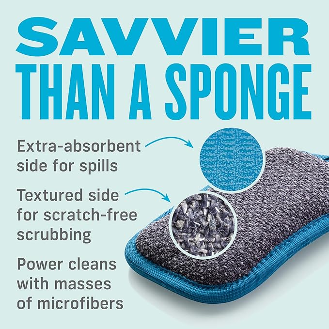 E-Cloth Washing Up Pad, Premium Microfiber Non-Scratch Kitchen Dish Scrubber Sponge, Ideal for Dish, Sink and Countertop Cleaning, 100 Wash Guarantee, Blue, 1 Pack