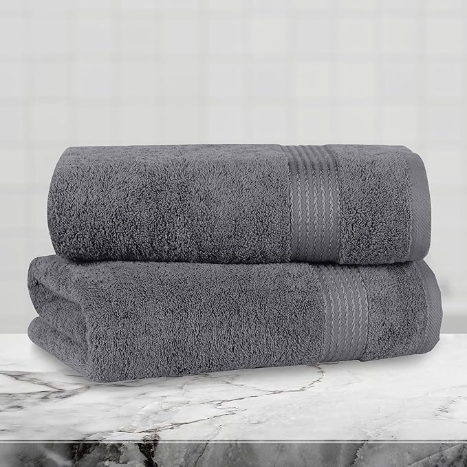 Mocassi Luxury 100% Turkish Cotton 2-Pack Bath Towel Set- Ultra Soft, Quick Dry Highly Absorbent 27 x 54 inch Premium Spa Hotel Quality 2PC Bath Towels - Luxurious Soft Bathroom Towels, Gray
