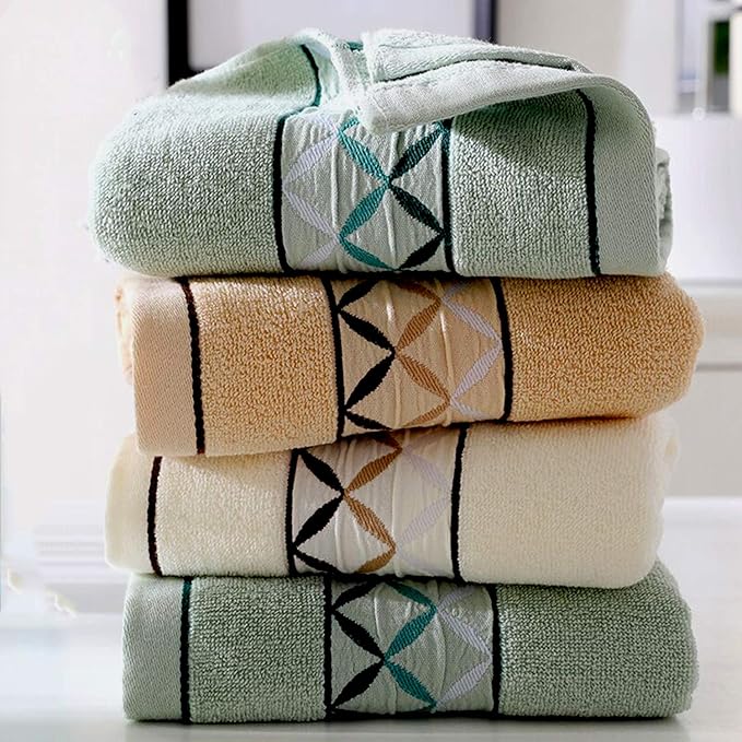 4 Pack Cotton Hand Towels,100% Cotton Face Towels, with Print Super Soft and Highly Absorbent for Bathroom (14 x 30 Inch)(Maoj-4P)