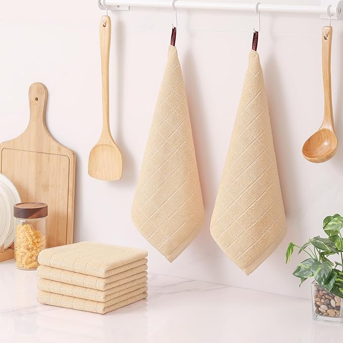 Homaxy 100% Cotton Terry Kitchen Dish Cloths, Ultra Soft and Absorbent Dish Towels for Kitchen, Suitable for Drying and Washing Dishes, 6 Pack, 12 x 12 Inches, Apricot