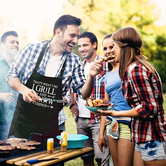Kaidouma Funny BBQ Grilling Aprons for Men - Men's Kitchen Chef Cooking Aprons with 2 Pockets and 40” Long Ties - That's What I Do I Grill and I Know Things