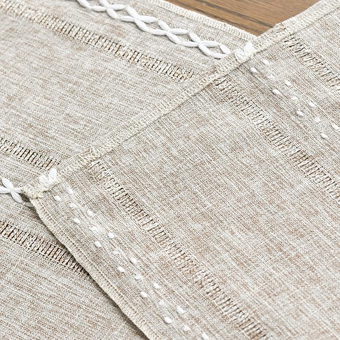 Artoid Mode Brown Rustic Cotton Linen Table Runner, Seasonal Embroidered Hollow Kitchen Dining Table Decoration for Home Party Decor 13x108 Inch