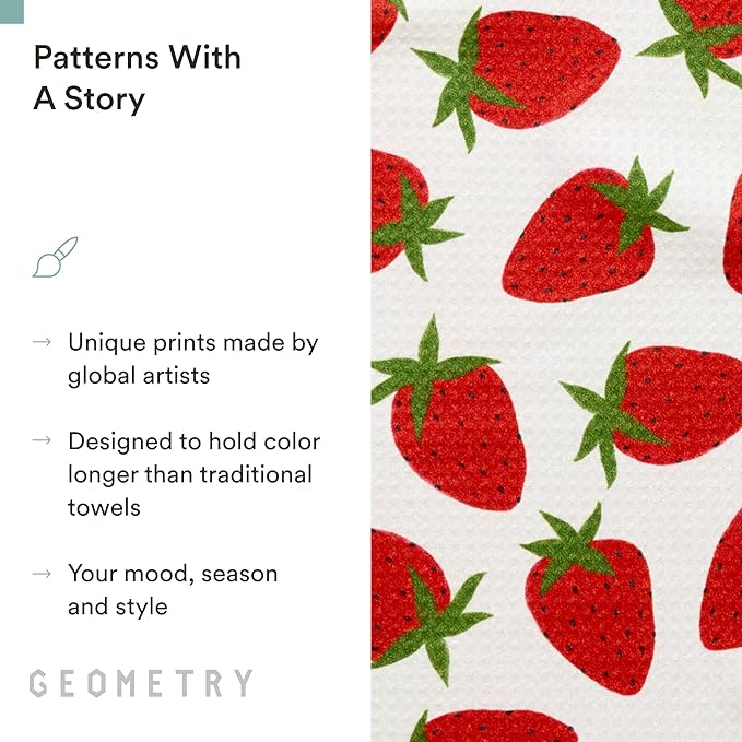 GEOMETRY Tea Towels – Spring & Summer Collection – Quick-Dry, Ultra-Absorbent, Reusable Microfiber Kitchen Towels for Drying & Cleaning - Berry Sweet - 1 Pack