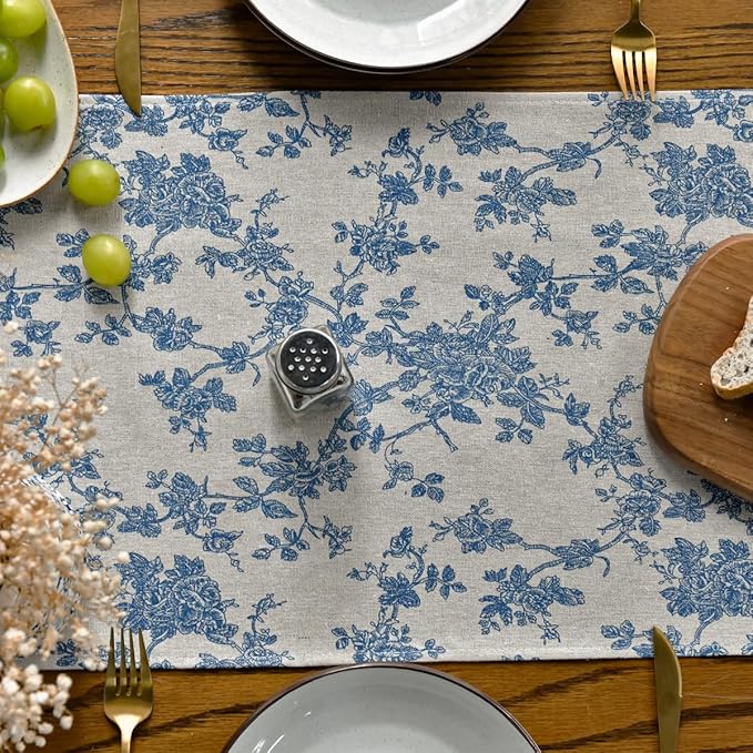 Artoid Mode Monochrome Sketch Branch Toile Textures Chinoiserie Cotton Dark Grey Table Runner, Seasonal Retro Vintage Kitchen Dining Table Decoration for Home Party Decor 13x36 Inch