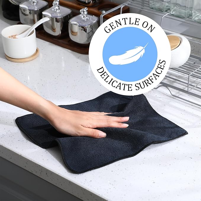 Tanlade Cleaning Cloth Dry Erase Cloth Cleaning Rags Reasonable Kitchen Towels Microfiber Towels Cars Wash(12 x 12 Inch,Black,10 Pcs)