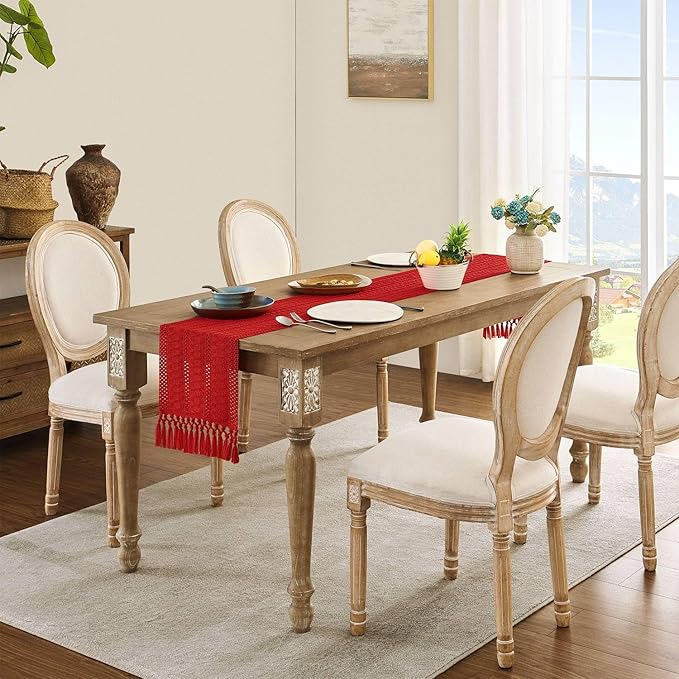 ZeeMart Macrame Style Boho Table Runner, Red Table Runners 48 Inches Long, Farmhouse Woven Home Decor, 12x48 Inch, Red