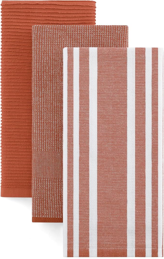 Homaxy Premium Kitchen Towels(18”x 28”, 3 Pack), Large Cotton 380 GSM Kitchen Hand Towels, Soft and Absorbent Terry Dish Towels, Multipurpose Tea Towel Set with Hanging Loop, Rust