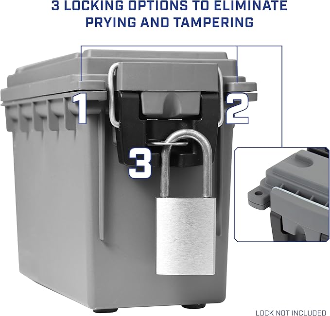 Sheffield 12792 2-Pack Ammo Storage Box, Stackable .30 Cal Field Boxes, Water and Dust Resistant, Lockable Storage Box with Handle, Secures Hunting Gear, Supplies, and Bullets, Made in USA, Gray
