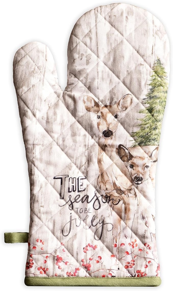Maison d' Hermine Oven Gloves 100% Cotton Oven Mitt 7" x 13" with Loop Heat Resistant BBQ Cooking Gloves for Thanksgiving Christmas Decorations Baking Handling Hot Pans (Pack of 1, Mountain Life)
