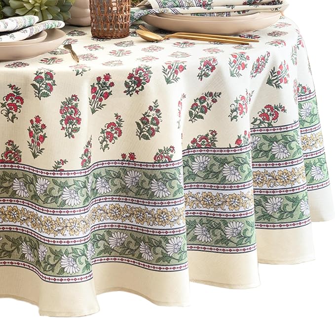Elrene Home Fashions Nomad Harvest Block Print Fall/Thanksgiving Oval Tablecloth, 60"x84"
