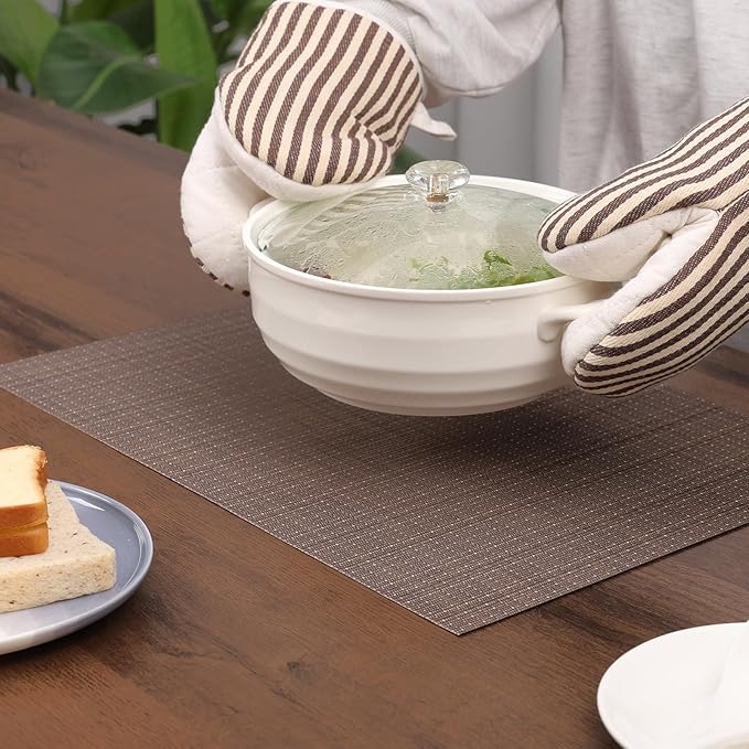 Myir JUN Placemats Set of 10, Vinyl Woven Placemats Place Mats Indoor Set of 10 Washable Table Mats Non-Slip Place mats for Dining Table (Coffee)