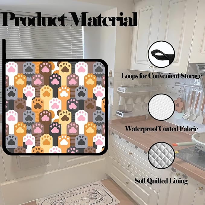 Cute Cat Paw Pot Holders Set of 2,Kitchen Heat Resistant Potholders for Microwave Cooking Baking Oven and BBQ Gifts for Women