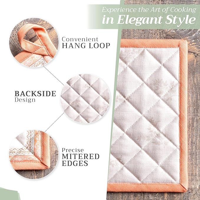 Maison d' Hermine Pot Holders Set 100% Cotton Heat Resistant Potholders 8" x 8" Hot Pads with Loop for Thanksgiving Christmas Decorations BBQ Baking Handling Hot Pans (Pack of 2, Giving Thanks)