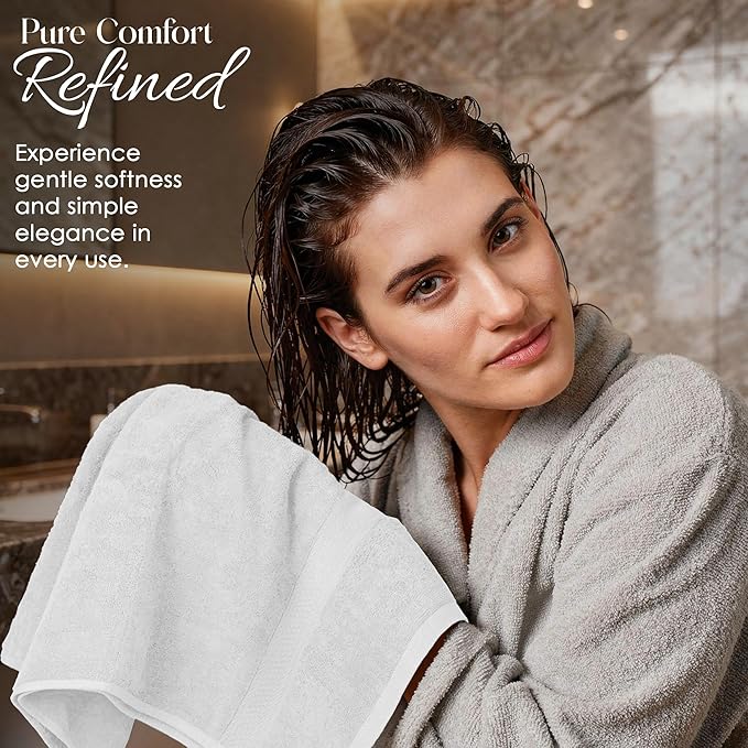 RIVERSIDE Luxury 6 Piece Towel Set, 2 Bath Towels, 2 Hand Towel, 2 Wash Cloths, 100% Cotton, 600 GSM Hotel Quality, Soft, Highly Absorbent Towels for Bathroom, White Towel Sets