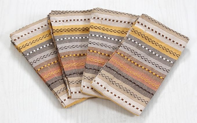 ACCENTHOME 100% Cotton Salsa Stripe Napkin Set of 6 18x18 inch Beige/Mustard Multicolour Dinner Napkins - Washable Soft Premium Hotel Quality Reusable Perfect Table Linen for Family Dinners Wedding