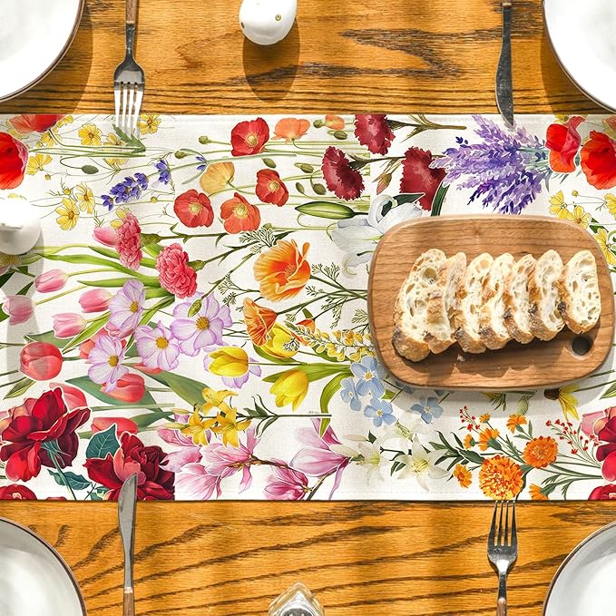 Spring Table Runner Easter Butterfly Kitchen Dining Table Centerpiece Summer Birds Flowers Decor Jesus Spring Decorations for Home Party-72 Inches Long