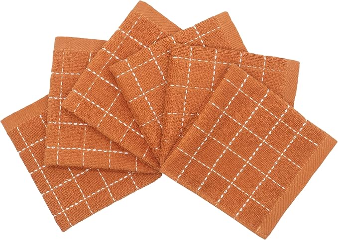 Cotton Terry Dish Cloths, Absorbent Dish Towels for Kitchen Drying, Soft Wash Cloths Multipurpose Dish Rags for Washing Dishes, 12 x 12 Inches, Set of 6 (Dark Orange)