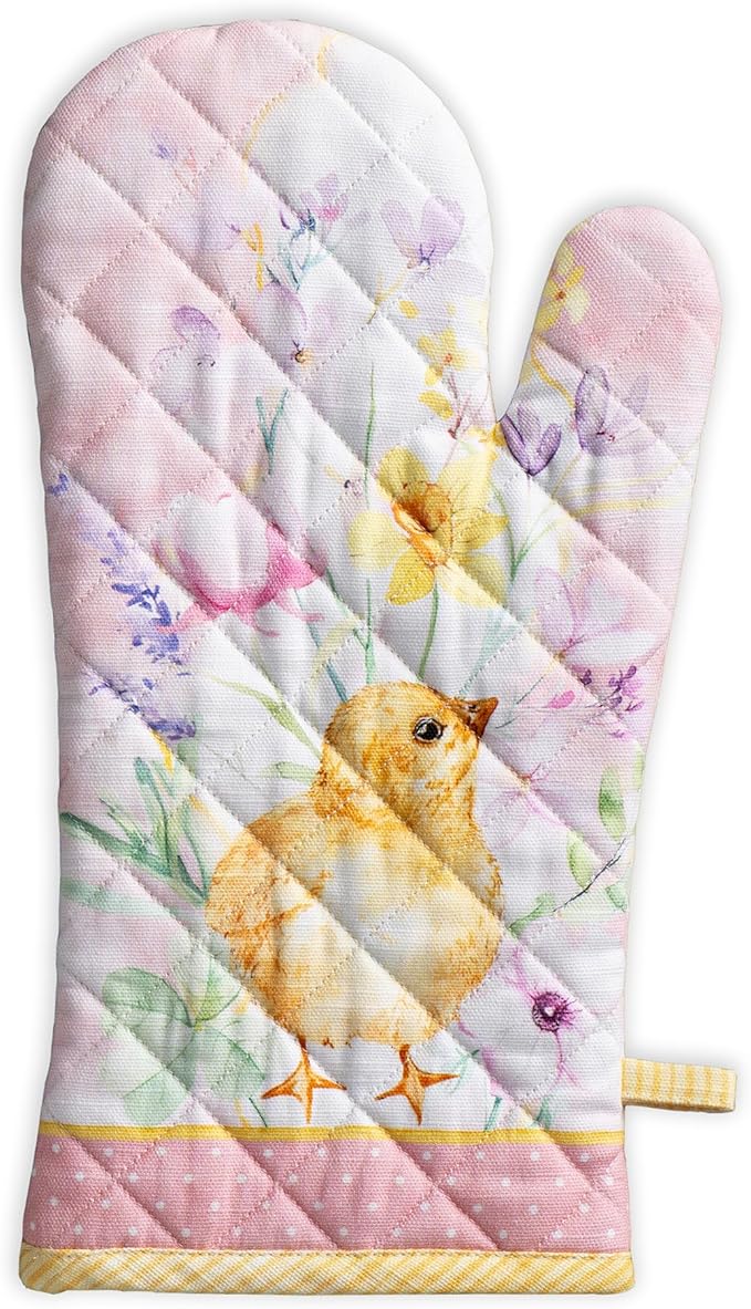 Maison d'Hermine Oven Gloves 100% Cotton Oven Mitt 7" x 13" with Loop Heat Resistant BBQ Cooking Gloves Baking Grilling Gifts for Mothers Day Spring/Summer (Pack of 1, Easter Zest)