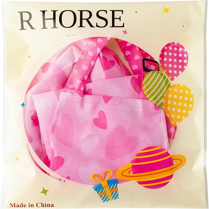 R HORSE Kid Apron and Chef Hat Set - 2Pcs Pink Heart Toddler Cooking Apron Set for Girls, Adjustable Role Play Costume Pretend Play Toy for Cooking Baking Painting Birthday Gift for Kids Ages 3-6