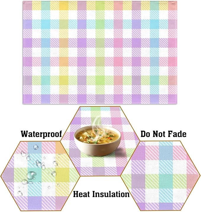 Nepnuser Linen Easter Buffalo Check Plaid Placemats Set of 4 Rustic Spring Place Mats for Home Kitchen Dining Table Decoration (12" x 18")