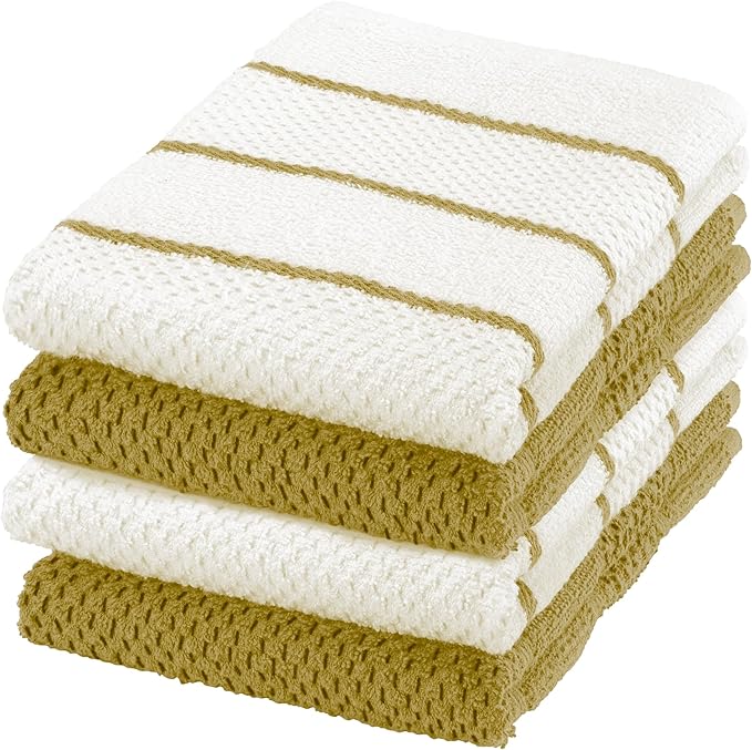 DecorRack 4 Pack Large Kitchen Towels, 16x19 inch Absorbent Dishcloths, 100% Cotton Terry Cleaning Cloth, Blue Set (Pack of 4)