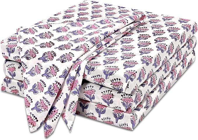 CPC Pink Sapphire Indian Block Print Cotton Cloth Napkins Set of 4, 18x18 Reusable Everyday Napkins, Soft, Absorbent, Floral Dinner Napkin, Holiday, Party Gift, Spring,Mother's Day