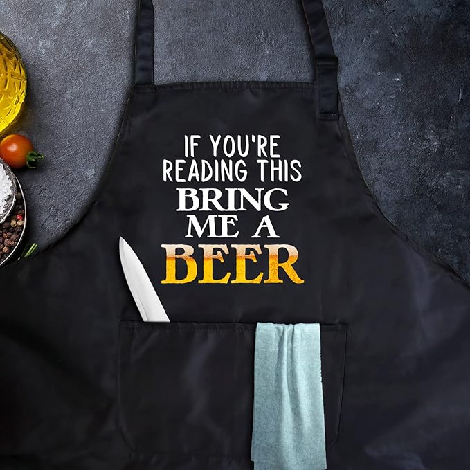 Funny apron for men Adjustable Waterproof with Pockets for Cooking Baking BBQ Gift Apron for Day, Birthday Gifts