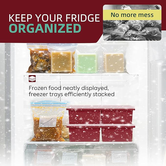 Silicone Freezer Trays with Lids -1 cup soup freezer container large ice cube molds with Reinforced Steel Ring Top, Perfect for Freezing Broth, Rice, Individual Portions, Meal Prepping and More 2-Pack