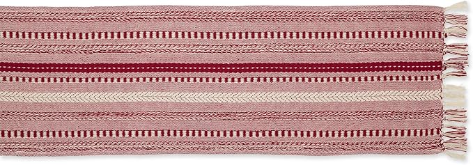 DII Farmhouse Braided Stripe Table Runner Collection, 15x108 (15x113, Fringe Included), Barn Red