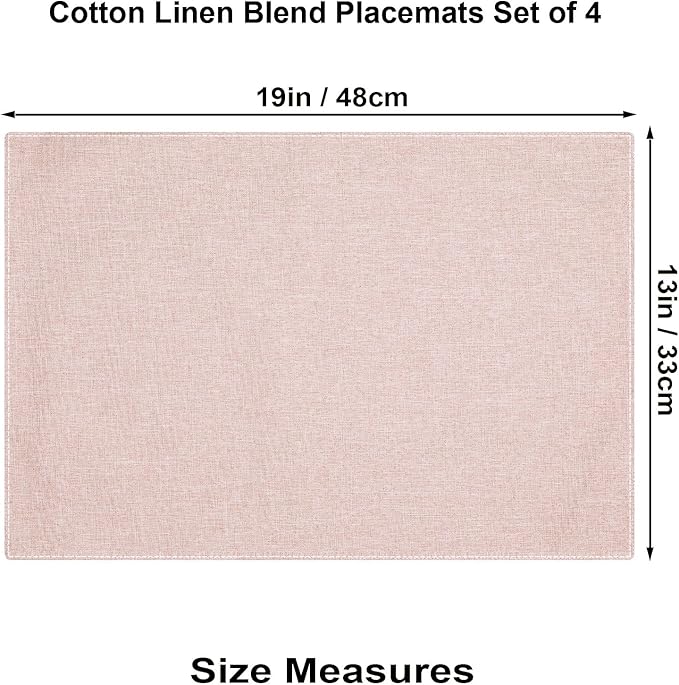 Cloth Placemats Set of 4, Cotton Linen Blend Machine Washable Double Layered Durable Place Mats Heat Resistant Placemats Wrinkle Free Thick Fabric Dining Table Mats (Light Linen, 4)