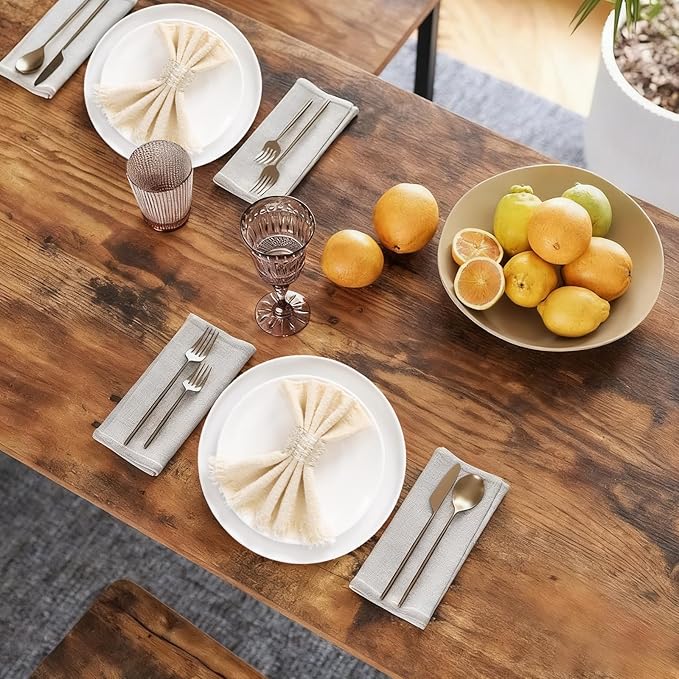 Cotton Blend Fringe Cloth Napkins - Crinkle Gauze Dinner Napkins, Reusable & Washable Table Napkins, 17" x 17" (43 x 43 cm), Multiple Colors, 12/24/48/100 Pack (12, Beige)