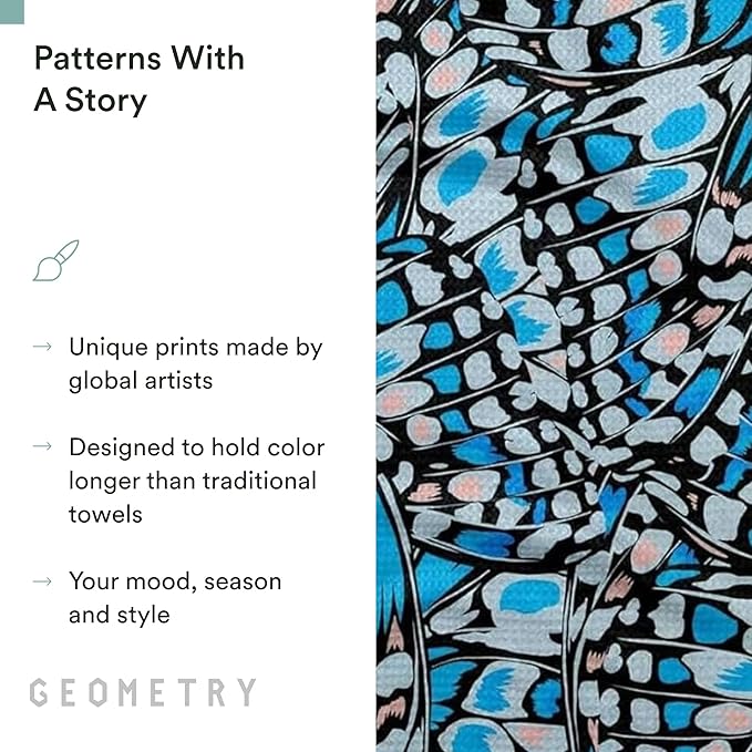GEOMETRY Spring Kitchen Towels - Quick Dry Microfiber Cloth Spring & Summer Dish Towels for Kitchen Drying - Premium Quick Dry Towel - Blue Garden Wings, 18" x 30" - 1-Pack