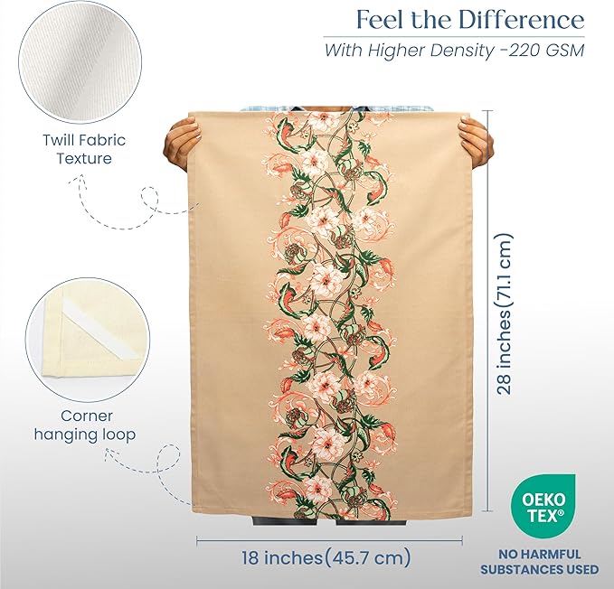 The Fine Living Co. 100% Cotton Kitchen Towels Set of 2, 18 x 28 inches, Ornamental Printed Dish Towels, Kitchen Hand Towels, Boho Tea Towels- Multifunctional, Stylish, Absorbent, Soft
