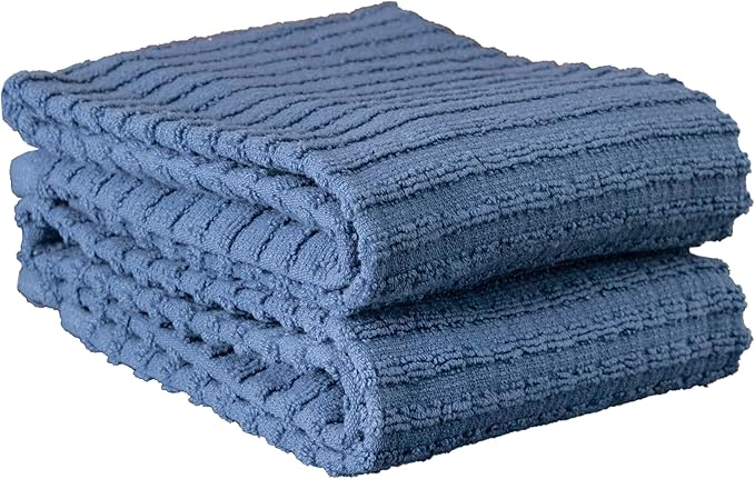 Ritz Royale Collection 100% Combed Terry Cotton, Highly Absorbent, Oversized Kitchen Towel Set, 28" x 18", 2-Pack, Solid, Federal Blue