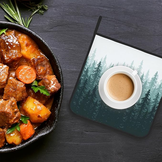 Misty Forest Landscape Pot Holder Set of 2,Heat Resistant Potholders Oven Hot Pads for Kitchen Cooking Baking BBQ